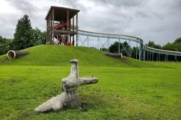 There are fun play areas for the kids, including a large roller slide