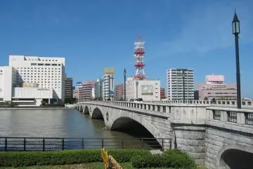 The sign has moved around the city, but was once located close to the Bandai Bridge, one of the city's other draw cards