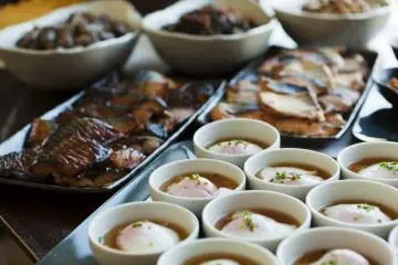 The Japanese-style breakfast buffet area is next to the western-style.