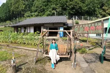 Sitting in front of the tea house