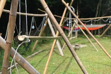 A fun water game to catch noodles, called Nagashi-somen! Literally, 'Running-noodles'