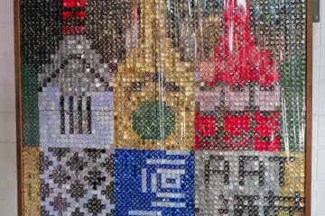 Fukubijin  Brewery Mural made with Sake bottle caps