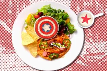Captain America themed tomato pasta dish