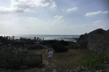 On the left, the blowhole, marked off with a wooden railing.