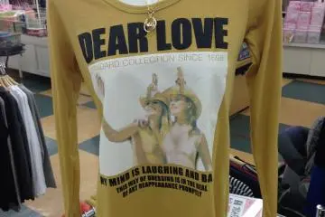 <p>All Japanese merchandised apparel written in English seems to have peculiar word and grammar usage that makes it fun to read and wear</p>