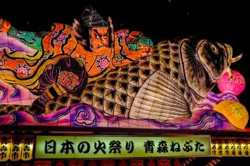 Visitors are allowed to touch and inspect the Nebuta Floats up close and personal in the Nebuta Touch Exhibition