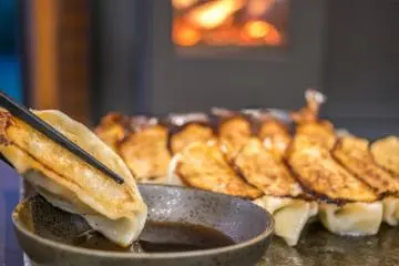Gyoza by the fire - where else would you want to be?