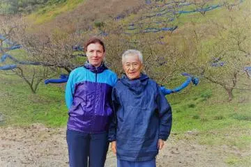 Mr. Ishigami is a local ume farmer, seen here with the author who lives nearby