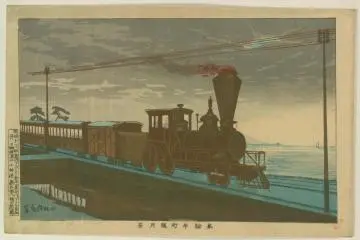 An example of art featuring electric wires by Kiyochika Kobayashi
