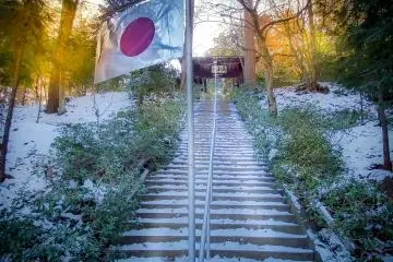 The temple's main entrance is situated at the top of these stairs