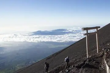 Torii with a view close to the summit of Mount Fuji