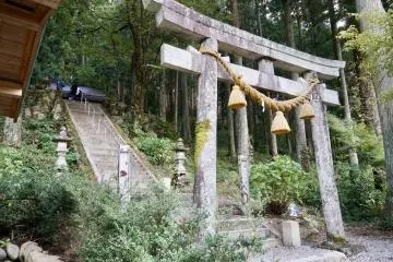A concrete torii that leads to a shrine in Fujiyoshida