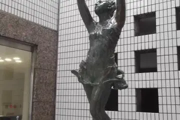 A statue by the entrance