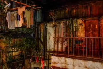 Going up to the first floor, two stories of the walled city’s facade have been recreated