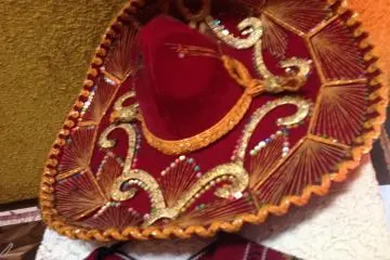 This sombrero is a bit dusty, but otherwise is a beautiful accent to the restaurant's dining area