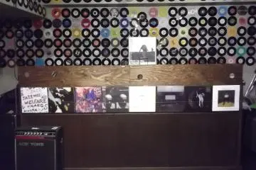 Unconventional record storage at the DJ booth