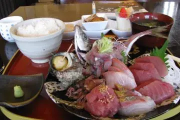 Sashimi at a coastal restaurant