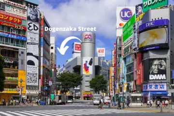 Dogenzaka Street is to the left hand side of Shibuya 109