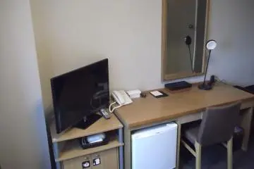Fridge, desk, TV