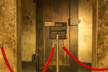 A replica of an Auschwitz prison cell