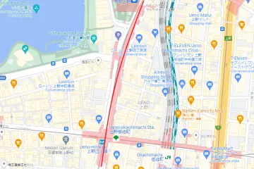 Ueno's Chuo Dori is marked in red