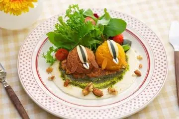 Mashed potato and salad dish