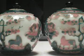 Lidded glass jars from the Qing Dynasty on display at the museum