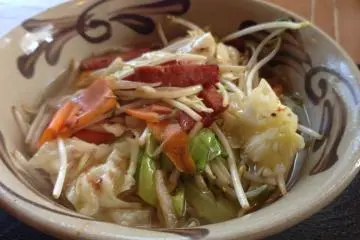 <p>Okinawan Soba with stir-fired vegetables and Spam</p>