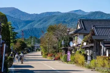 Looking down the road through Takuminosato traditional craft community