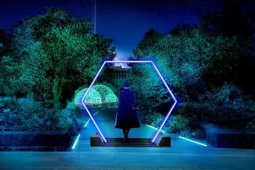 These unique light portals make different sounds as visitors walk through them