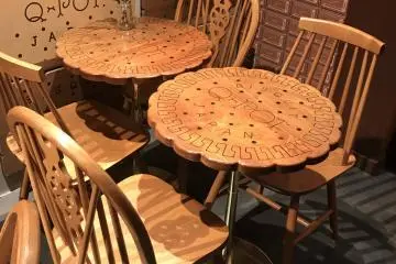 One of the sitting areas is biscuit inspired