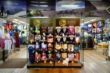 The entrance to the shop features a huge Buff brand products on display. Buff are great accessories for those wanting to do some hiking