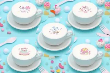 Lattes decorated with the five WDZY characters