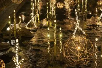 The event includes two types of bamboo-crafted lanterns - one cylindrical and one spherical