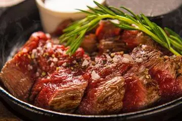 Succulent Wagyu Steak, cooked on a hot stone.