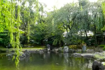 <p>Le Le lac encercl&eacute; d'arbre du jardin</p>