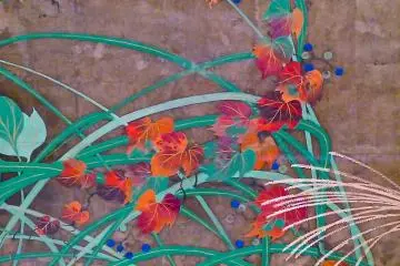 Hoitsu’s red leaves and Japanese pampas grass (part)