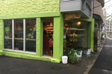Eye-catching bright green building