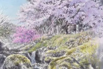 Painting of a very old cherry tree in Yamanashi (Photo:  Hizatate-no-Tennou-Sakura – Yoshihiro Tanamachi)