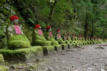 Statues are placed on these stone platforms