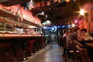 Colour bursts from every corner of this restaurant.