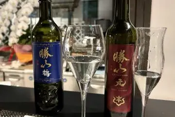 Sampling Katsuyama sake at the bar 