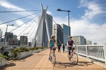 Cycling across Chuo-Ohashi Bridge