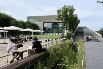 Public seating and lawn area