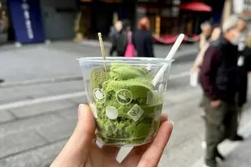 Matcha ice cream with matcha mochi (rice cake)