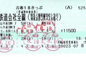 The Seishun 18 Kippu with five stamps