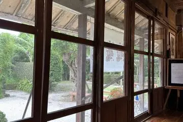 The interior of the house is rustic and cozy
