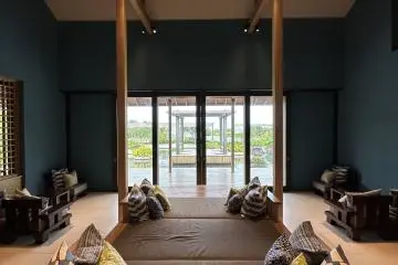 The guest lounge has places to sit and relax