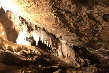 Stalactite crystals are lit to show visitors their unique shape and structure