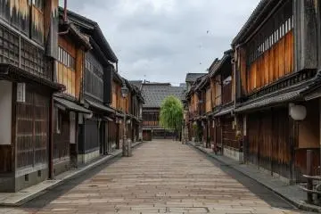 Looking down the path of historic buildings in the Highashi-Chaya District